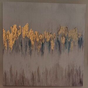 Elegant Harmony: Gold, Blue, Brown & White Canvas Art